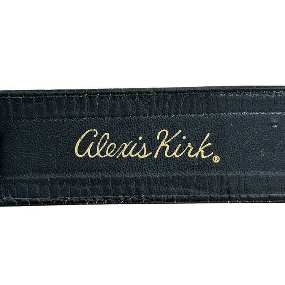 VTG Alexis Kirk Black Leather Belt Alligator Crocodile Embossed Shiny Big Buckle main image 6